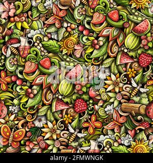 Cartoon doodles Summer seamless pattern. Stock Vector