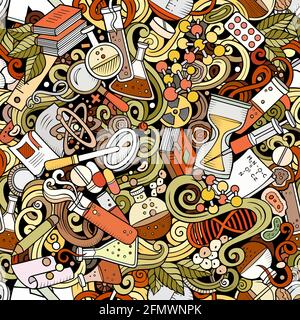 Science hand drawn doodles seamless pattern. Stock Vector
