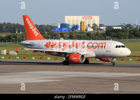 Berlin, Germany - 29. August 2017: easyJet Airbus A319 at Berlin Schönefeld airport (SXF) in Germany. Airbus is an aircraft manufacturer from Toulouse Stock Photo