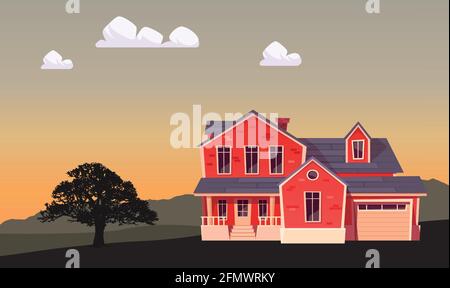 a beautiful big house view in the cloudy night Stock Vector
