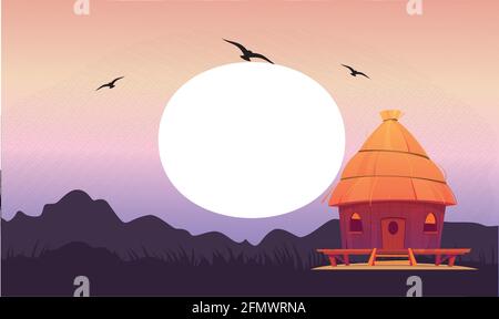 a beautiful small house view during the sunrise in the morning Stock Vector