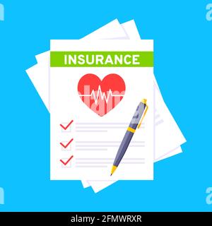 Medical insurance claim form with file paper sheets flat style design vector illustration. Stock Vector