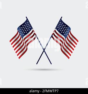 Two realistic USA flags crossed together - Vector illustration Stock Vector