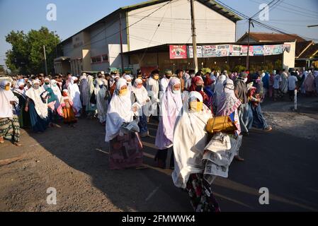 Majalengka, West Java, Indonesia - July 31, 2020 : Indonesian Muslims after attend Eid Prayer at local mosque Stock Photo