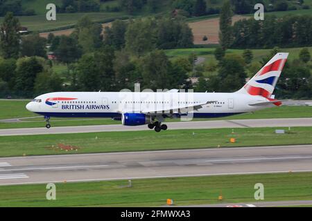 Zurich, Switzerland – 5. August 2017: British Airways Boeing 767-300ER at Zurich airport (ZRH) in Switzerland. Boeing is an aircraft manufacturer base Stock Photo