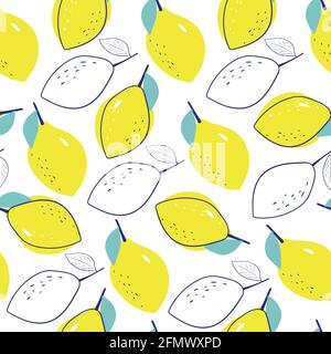 Nice lemon background. Vector hand drawn seamless pattern. Stock Vector
