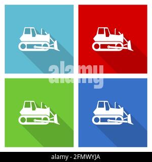 Bulldozer, heavy machine, tractor icon set, flat design vector illustration in eps 10 for webdesign and mobile applications in four color options Stock Vector