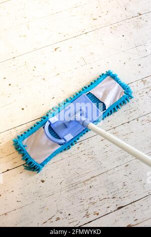 With my mop on the white wood floor Stock Photo