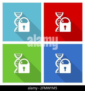 Dna code information security icon set, flat design vector illustration in eps 10 for webdesign and mobile applications in four color options Stock Vector