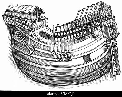 transport / transportation, navigation, sailing ship, carrack, woodcut, late 15th century, ARTIST'S COPYRIGHT HAS NOT TO BE CLEARED Stock Photo