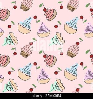 Seamless pattern with cakes. Vector. Background with sweet pastries. Stock Vector