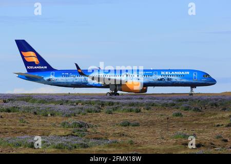 Reykjavik, Iceland – 02. July 2017: Icelandair Boeing 757-200 at Keflavik airport (KEF) in Iceland. Boeing is an aircraft manufacturer based in Seattl Stock Photo