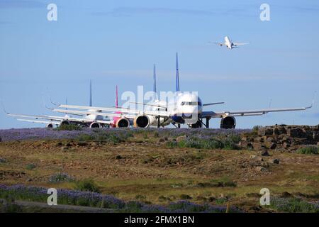 Reykjavik, Iceland – 02. July 2017: Airplanes at Keflavik airport (KEF) in Iceland. Stock Photo