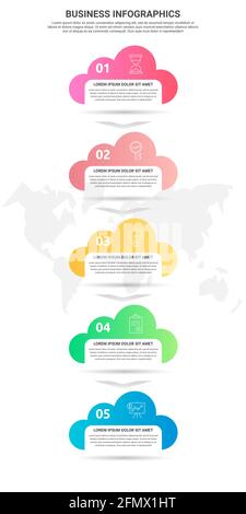 Vector infographic clouds. Business concept of 5 options. Abstract template with five steps for diagram, web, banner, presentations, flowchart Stock Vector
