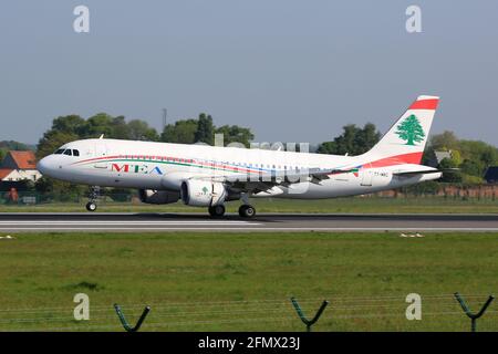 Brussels, Belgium – 10. May 2017: Middle East Airlines MEA Airbus A320 at Brussels airport (BRU) in Belgium. Airbus is an aircraft manufacturer from T Stock Photo