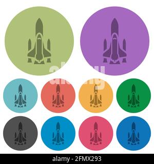 Space shuttle with launchers darker flat icons on color round background Stock Vector