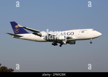 Amsterdam, Netherlands – 14. September 2016: Saudia Saudi Arabian Airlines Cargo Boeing 747F at Amsterdam airport (AMS) in Netherlands. Boeing is an a Stock Photo