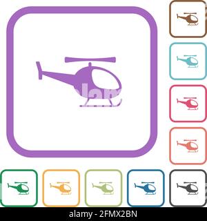 Helicopter silhouette simple icons in color rounded square frames on ...
