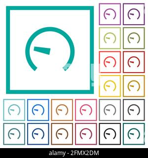 Speedometer flat color icons with quadrant frames on white background Stock Vector