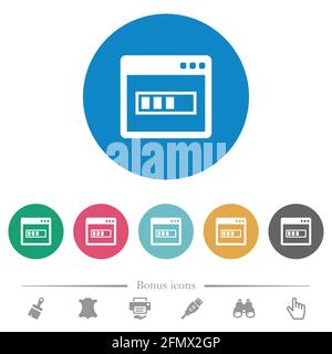 Application installing flat white icons on round color backgrounds. 6 bonus icons included. Stock Vector