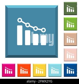 Bar graph with circles and lines white icons on edged square buttons in various trendy colors Stock Vector