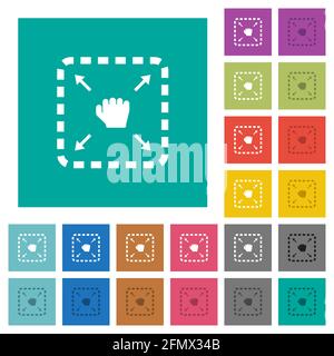 Drag item multi colored flat icons on plain square backgrounds. Included white and darker icon variations for hover or active effects. Stock Vector
