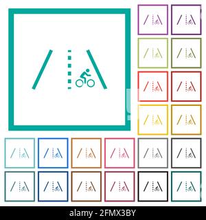 Bicycle lane flat color icons with quadrant frames on white background Stock Vector