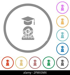 Distance learning flat color icons in round outlines on white background Stock Vector