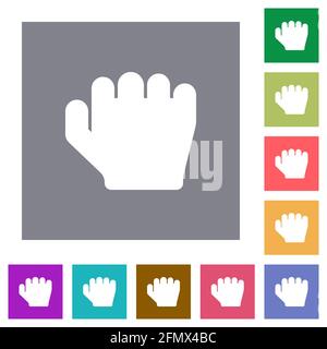 Right handed grab gesture flat icons on simple color square backgrounds Stock Vector