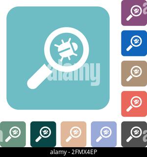 Bug tracking white flat icons on color rounded square backgrounds Stock Vector
