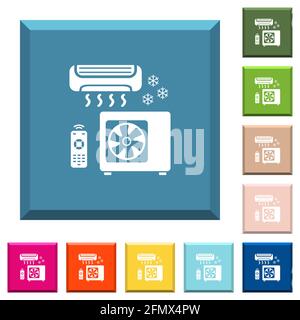 Air conditioning system white icons on edged square buttons in various trendy colors Stock Vector