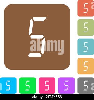 digital number five of seven segment type flat icons on simple color ...