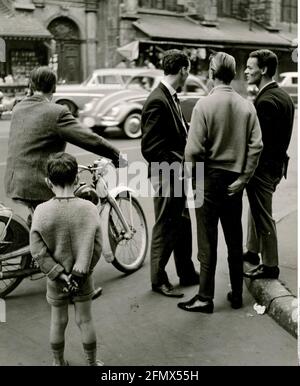 people, youth / teenager, group of young men on street, Heidelberg, 1950s, ADDITIONAL-RIGHTS-CLEARANCE-INFO-NOT-AVAILABLE Stock Photo