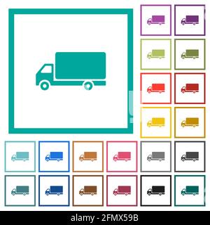 Freight car flat color icons with quadrant frames on white background Stock Vector