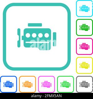 Engine symbol vivid colored flat icons in curved borders on white background Stock Vector