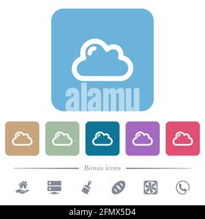 Single cloud white flat icons on color rounded square backgrounds. 6 bonus icons included Stock Vector
