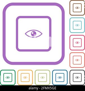 Preview object simple icons in color rounded square frames on white background Stock Vector