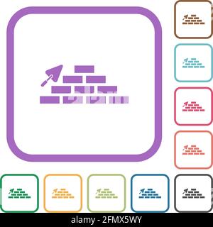 Brick wall and trowel simple icons in color rounded square frames on white background Stock Vector