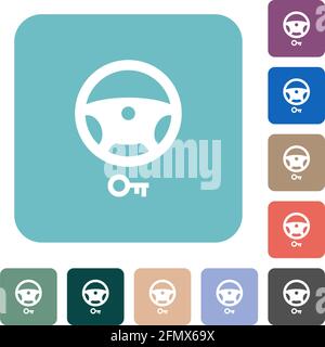 Steering lock white flat icons on color rounded square backgrounds Stock Vector