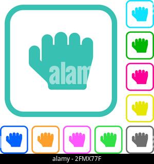 Right handed grab gesture vivid colored flat icons in curved borders on white background Stock Vector