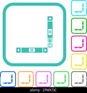Vertical and horizontal scroll bars vivid colored flat icons in curved borders on white background Stock Vector