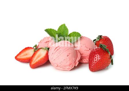 Ice cream ball with strawberry pieces Stock Photo by magone