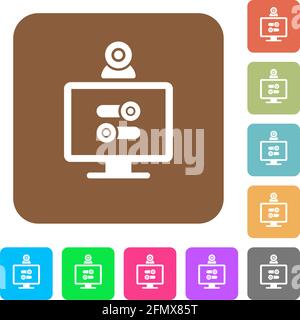 Webcam tweaking flat icons on rounded square vivid color backgrounds. Stock Vector