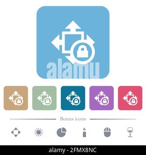 Size lock white flat icons on color rounded square backgrounds Stock Vector
