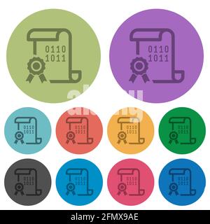 Digital certificate darker flat icons on color round background Stock Vector