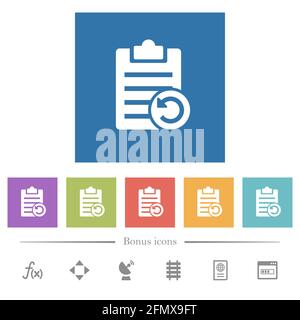Undo note changes flat white icons in square backgrounds. 6 bonus icons included. Stock Vector