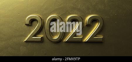 2022 new year wishes for success, wealth. Gold number on golden background, Luxury shiny sign, text as business greeting card. Banner. 3d illustration