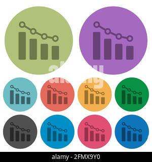 Bar graph with circles and lines darker flat icons on color round background Stock Vector