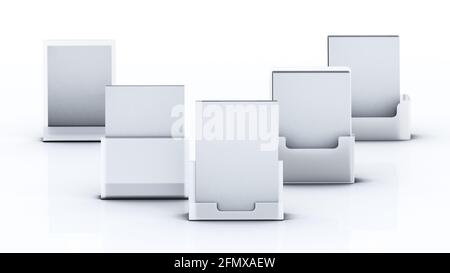 Plexiglass acryclic brochure hoders isolated on white background. 3D illustration. Stock Photo