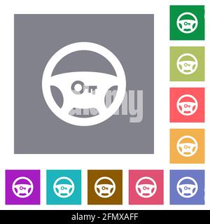 Steering lock flat icons on simple color square backgrounds Stock Vector